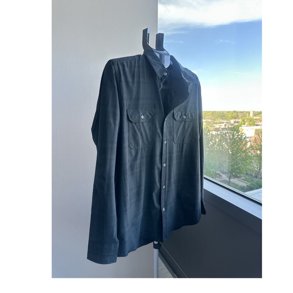 Kenneth Cole Woven Gray Plaid Water Repellent Slim Fit Button Up Long Sleeve L